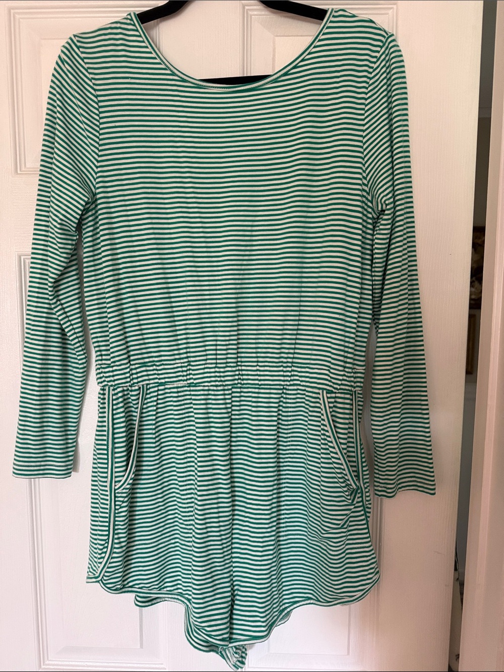 Free people  Green and White Striped Long-Sleeve Romper